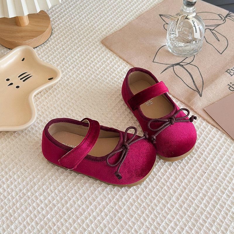 Girls' Korean Style Princess Shoes - Spring/Autumn Velvet Bowknot Flats
