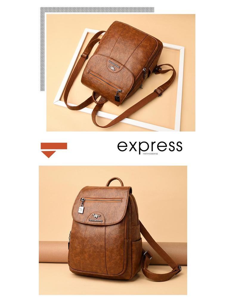 Women's 2023 Soft Lambskin Backpack – Versatile Double Shoulder Bag with Large Capacity, Stylish for College Students and Casual Use.