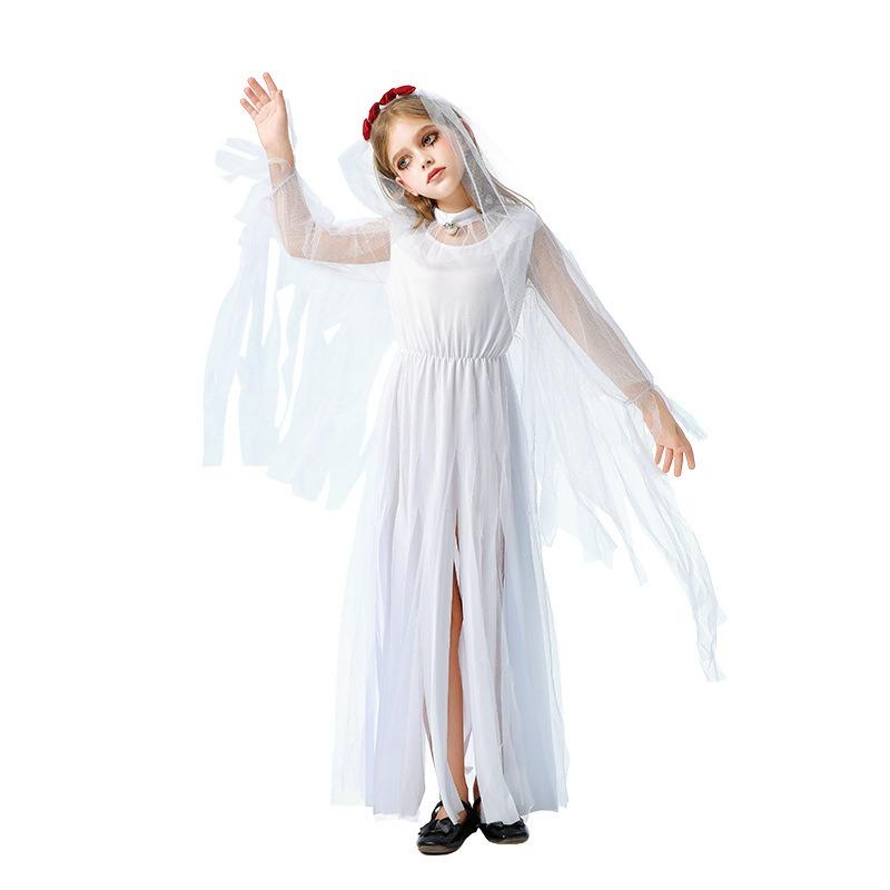 Halloween Kids Costume Girls Dark Demon Ghost Bride Dress Vampire Witch Costume Funny Show Costume