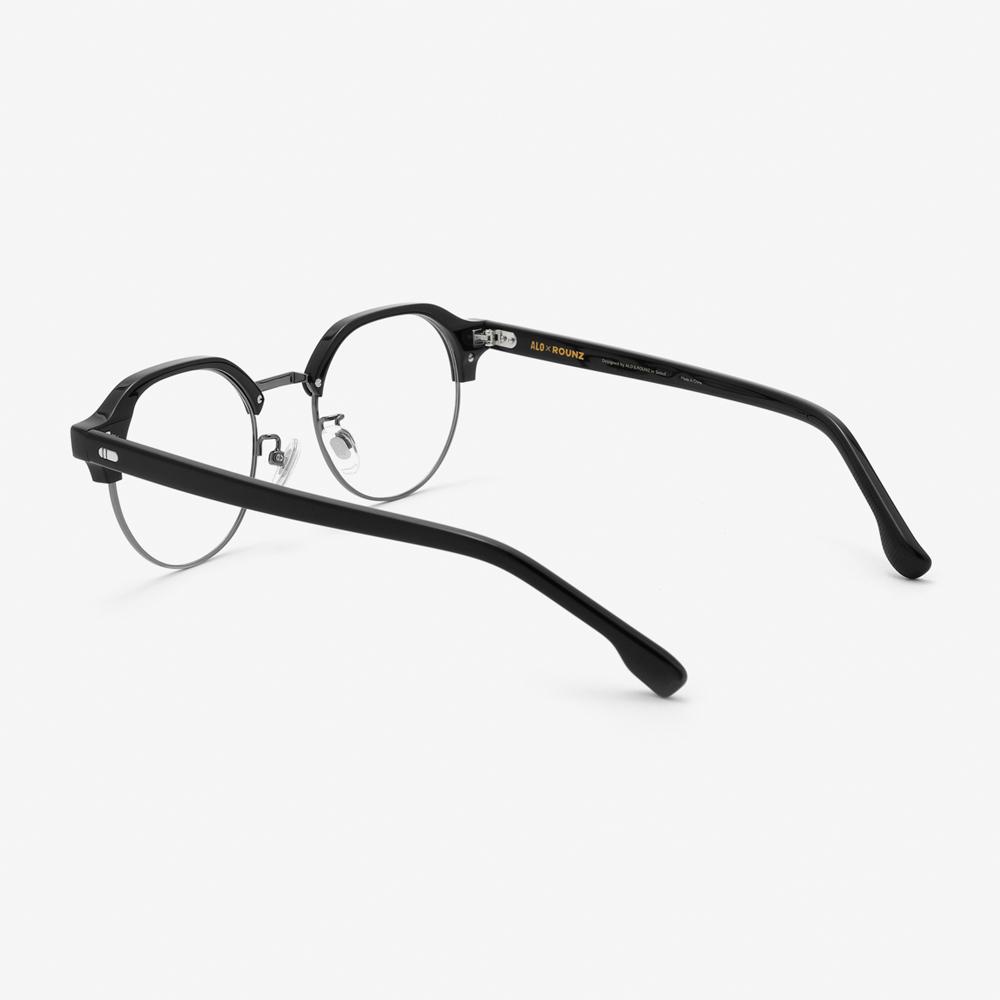 Alloaiweeo [Aloxrounz] Round Panto Browline Ara9102 C1 Black/Silver