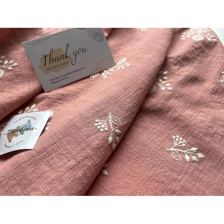 CraftDesignL Floral Cotton Embroidered Japanese Fabric for Quilting, Designer Linen Cotton by Yard (Pink)