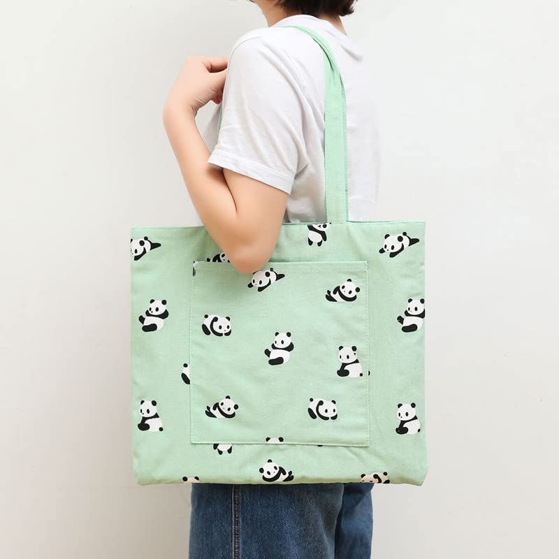 HYUNGJ Double-Sided Panda Tote Bag, Large, Cute, Large Capacity, Canvas, Casual, A4 Size, Vertical, Suitable for Adults and High School Students,