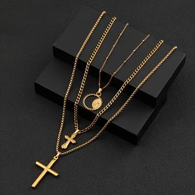 Stainless Steel Cross Necklace Men's Pendant Gold Plated Versatile Personalized Necklace Set Jewelry