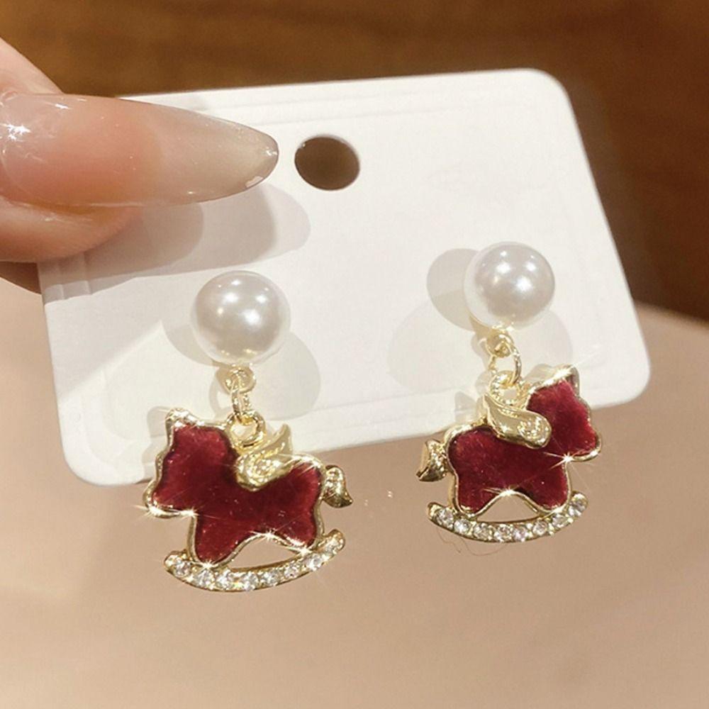 Sparkle Pony Pearl Earrings Cute Earrings for Women Delicate Ear Studs  Gifts