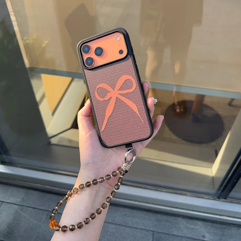 Ins Niche Retro Pattern Bow Is Suitable for Apple 17Promax Mobile Phone Case IP16 Matte PC15Pro Hard Case