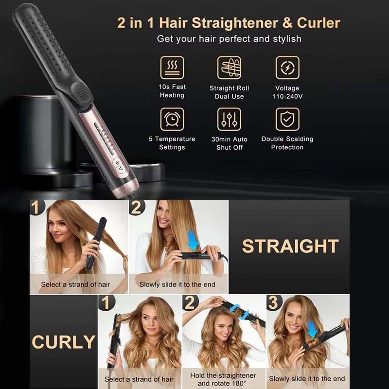 2 In 1 Cool Air Airflow Hair Styler Airflow Ionic Hair Blow Dryer Straight Shot Blow Drying Flat Iron LED Display Hair Styler