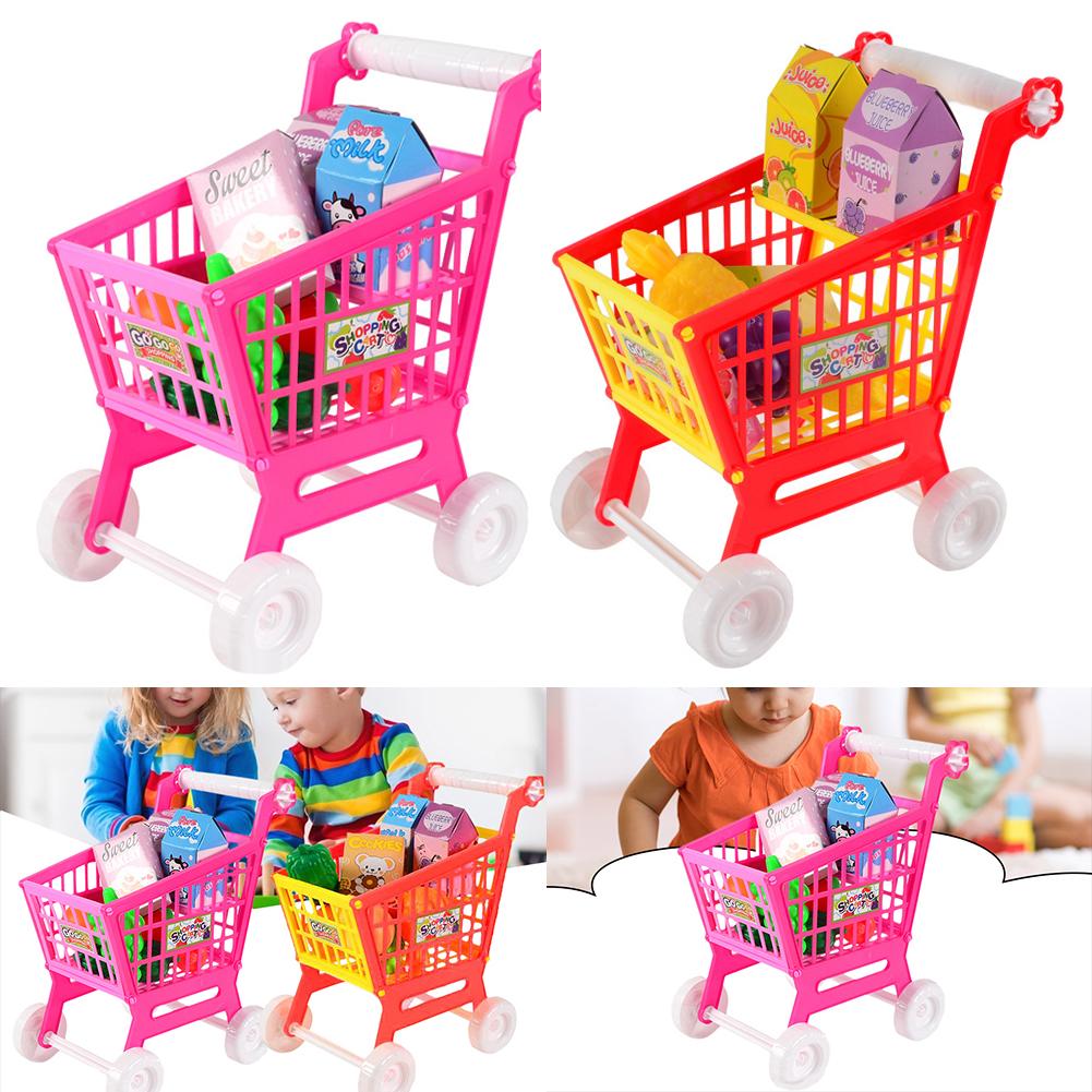 21 Pieces Grocery Store Cart Toys Role Play Toys Trolley Toys Shopping Cart Play Set for Children Kids for Food Fruit Vegetables