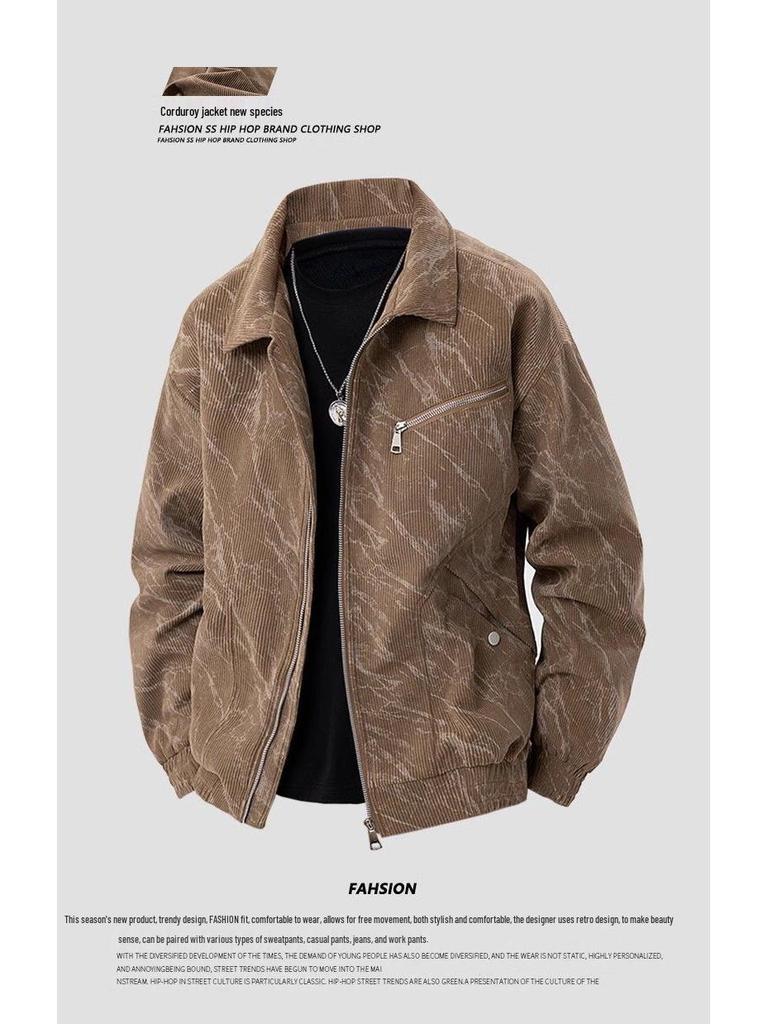 Men's Retro Corduroy Jacket: Spring/Autumn Versatile Loose Casual British Style with Turn-Down Collar.