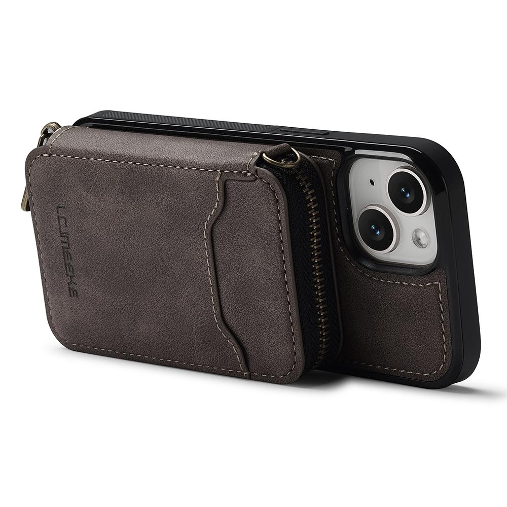 LC.IMEEKE L6 For iPhone 15 Magnetic Case Detachable Zipper Wallet Leather Coated PC + TPU Phone Cover