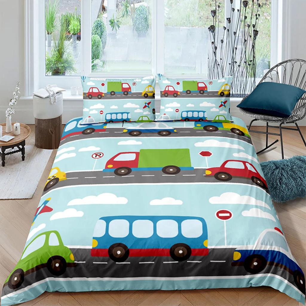 Carton Car Cover Toy Truck Bus Soft Duvet Cover Excavator Children Young Boys Young Girls Gifts Trafic Light Smal Animals Drive Bedrom Decor