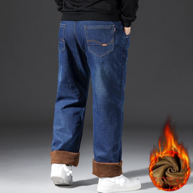 Größe 28-48 Herbst und Winter Neue Herrenjeans mit Übergröße und Samt, dick und mit erhöhter Elastizität, lockere Hose mit geradem Bein