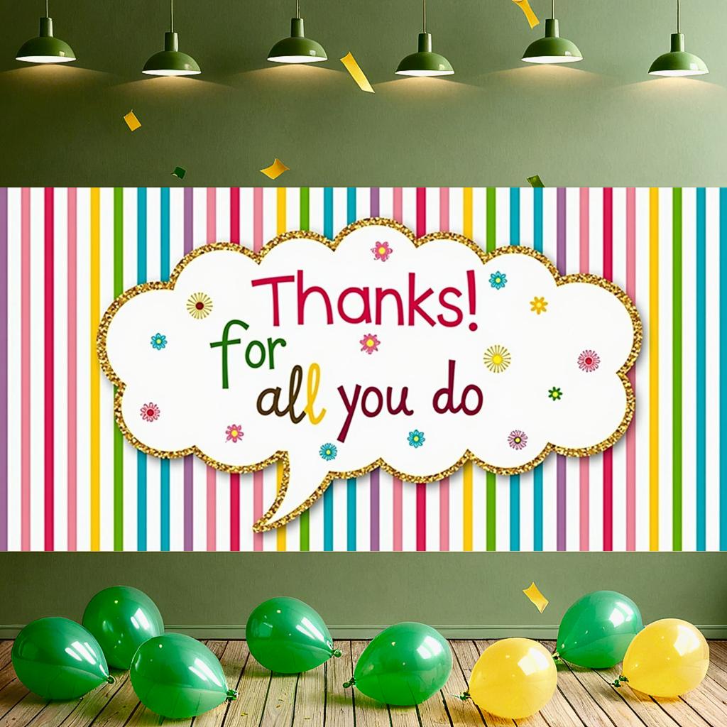Thank You Banner Bold Font Appreciation Banner Flower Accents Thankful Banner for Employee Recognition Appreciation Party