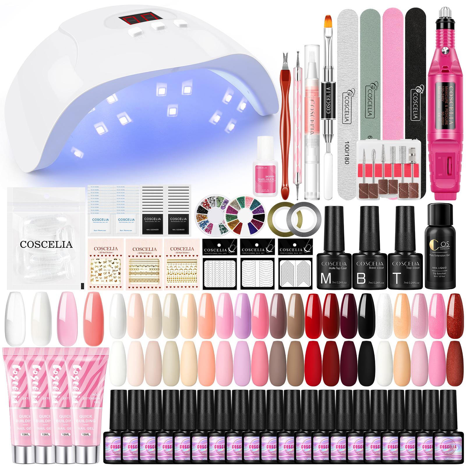

COSCELIA, 24 шт., набор гелей для наращивания ногтей, набор полигель-лаков для ногтей, набор гель-лаков для ногтей, 36 Вт, лампа для сушки ногтей, накладные насадки для ногтей, дрель для ногтей, набор маникюрных инструментов