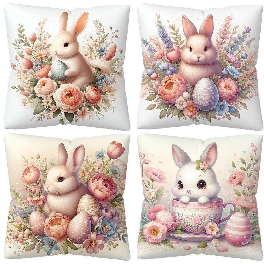 Easter Floral Bunny Print Pillowcase Nordic Home Decor Pillowcase Holiday Bedroom Living Room Decoration Polyester Cushion Cover