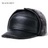Men Genuine Leather Winter Hat Thick Warm Trapper Cap with Fur Ear Flaps Outdoor Windproof Bomber Aviator Hat Brown for Elderly