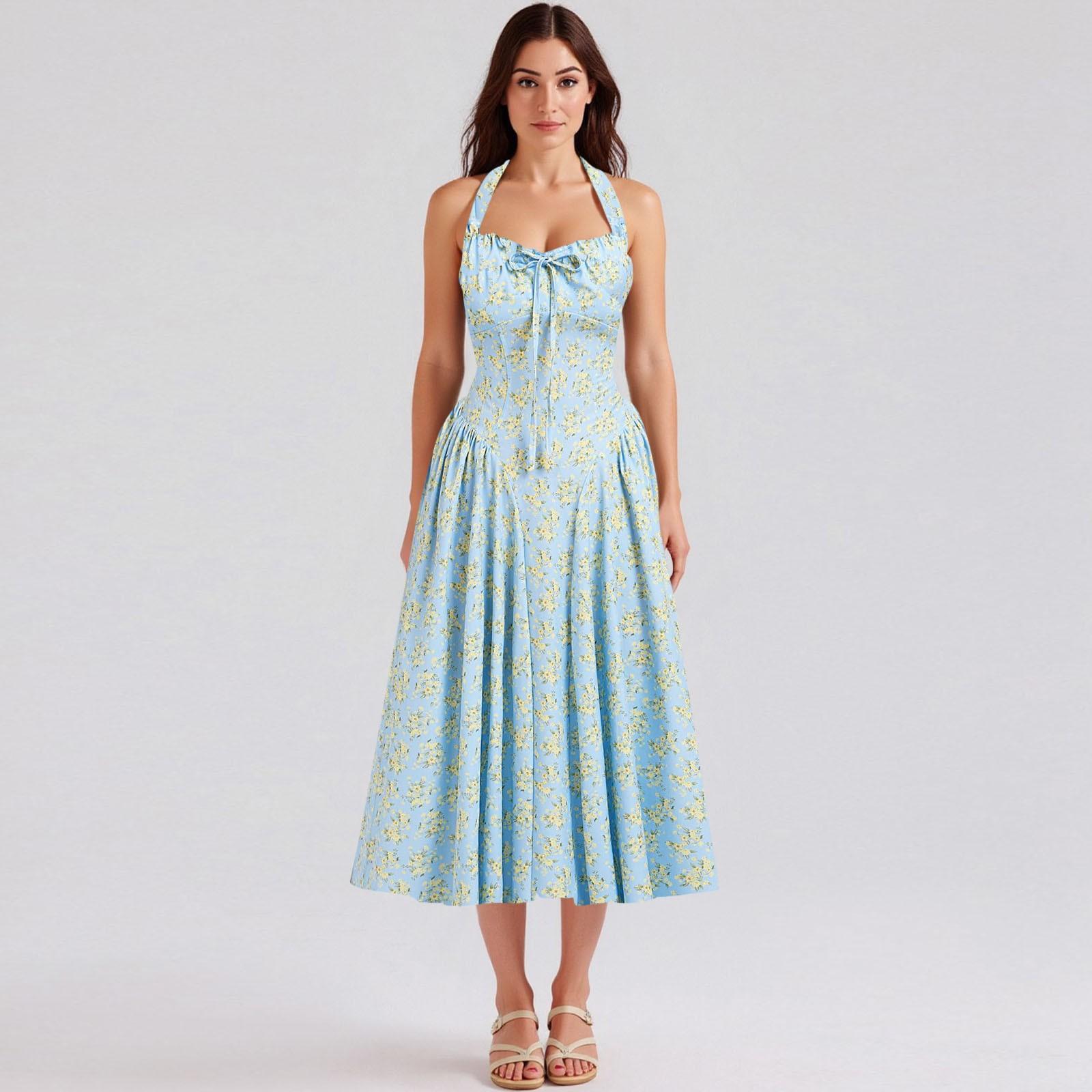 

Женское модное летнее платье с цветочным принтом в стиле бохо, без рукавов, на молнии, с кружевом S