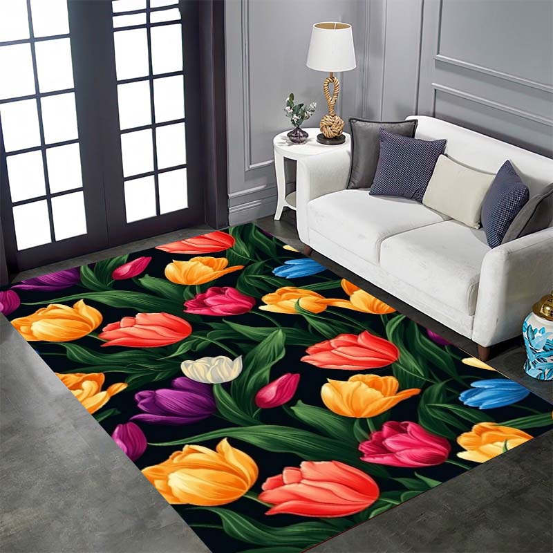 

Vintage Floral Tulip Patterned Floor Mat, Non-slip, Machine Washable, Suitable for Living Rooms, Bedrooms, and Home Décor. 60x90cm