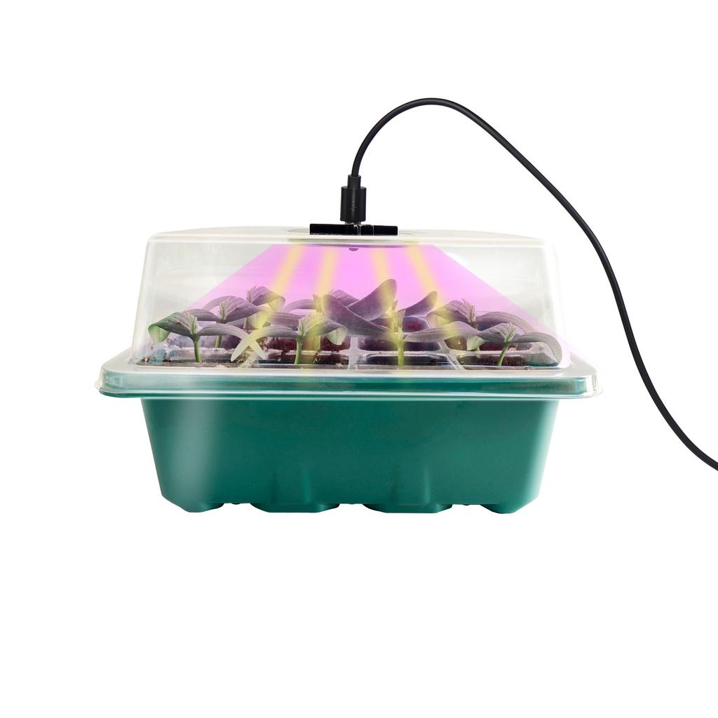 12 Hole Plant Lamp Set with LED Grow Lamp Seedling Tray Set Seedling Starter Tray