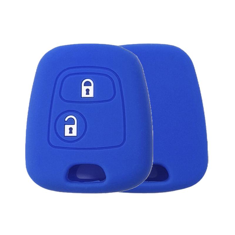 1Pc Black/Red/Blue Straight Plate 2-Key Silicone Keycase,For Toyota Aygo/Peugeot 107 206 307 207 408/Citroen C2 C3 C4,Car Parts