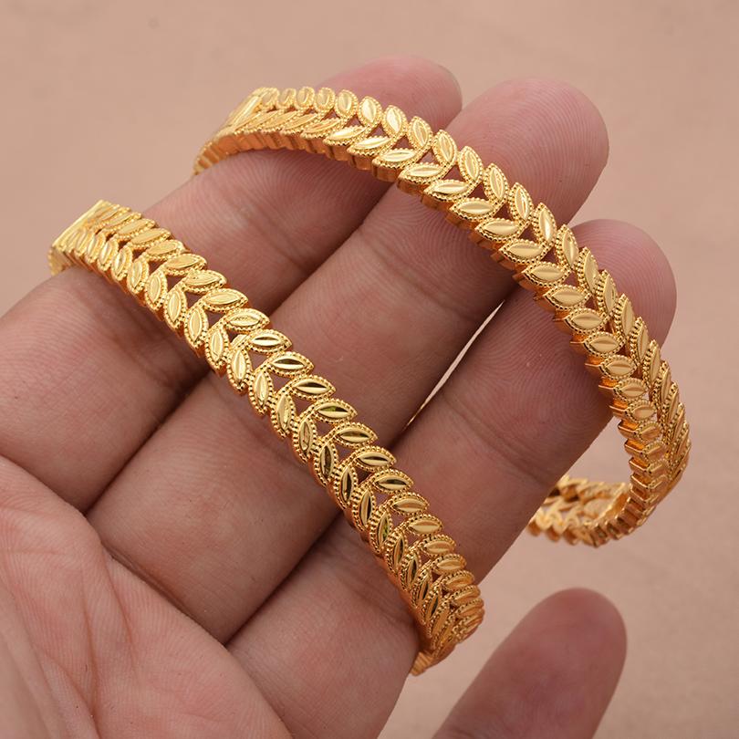 24k 4pcs/Lot Dubai Wedding Bangles For Women Ethiopian Jewelry Gold Color Indian Bangles Bracelets Women Birthday Jewelry Gifts