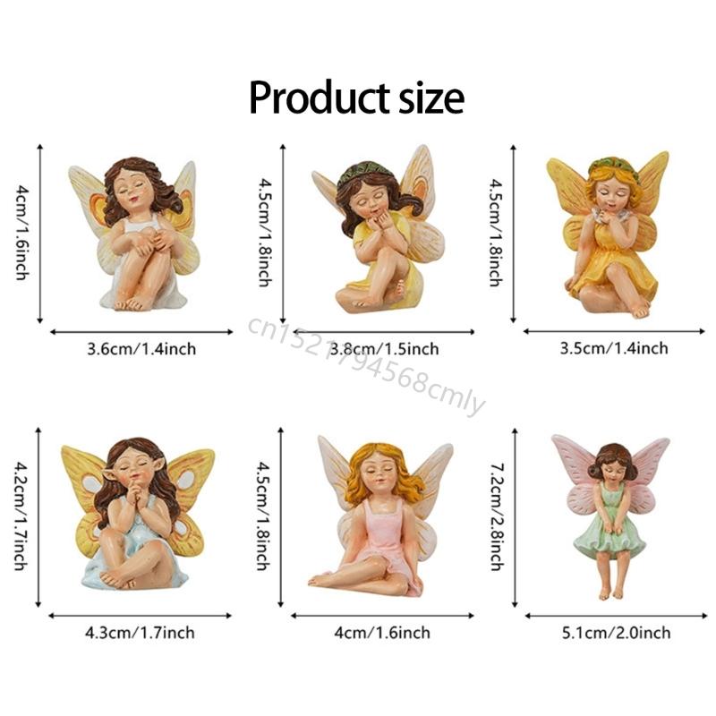6pack Resins Fairies Statues Courtyards Garden Lawn Flower Pot Plugin Spring Garden Decoration Microscopic Landscape 6XDE