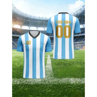 Argentina Jerseys Pattern T-Shirt For Men Football Short Sleeve Tops Summer Loose V-Neck T Shirts Sport Tees
