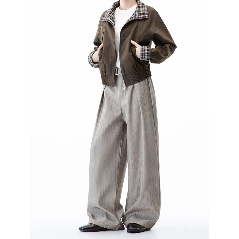 Dream Made Old Money Style New Rich Striped Belt Dress Pants Men's Autumn and Winter Loose Straight Casual Pants for Boys