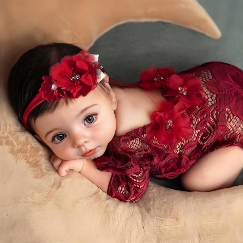 Lace Romper and Hairband Set for Baby Photography Newborn Photo Clothing Photoshooting Jumpsuit Infant Photo Accessory
