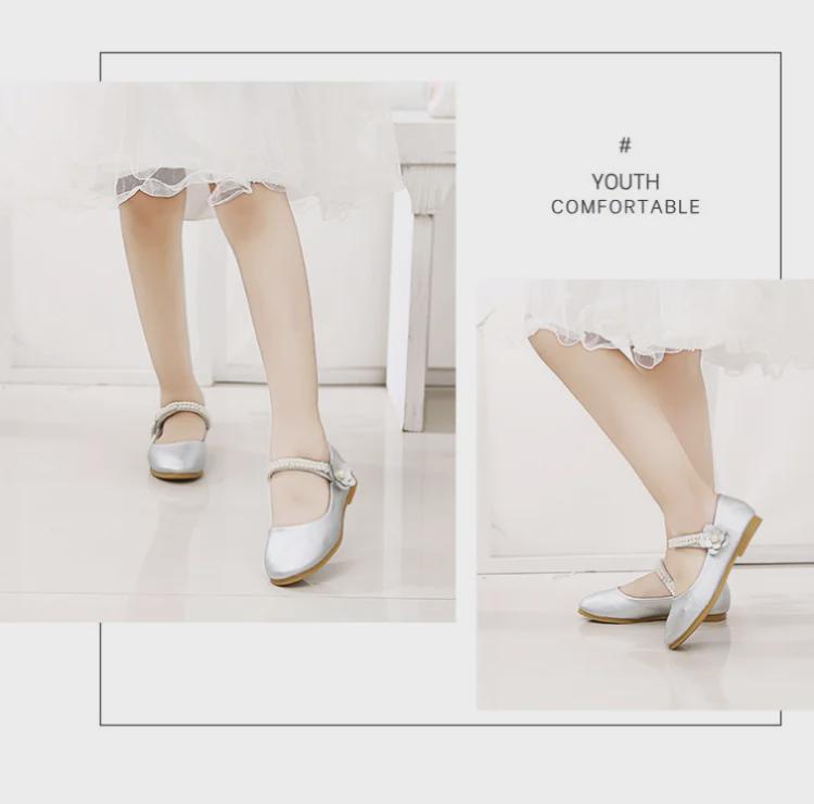 Girls' 2024 Spring/Autumn Leather Princess Shoes - Elegant Flat Dance Shoes for Kids