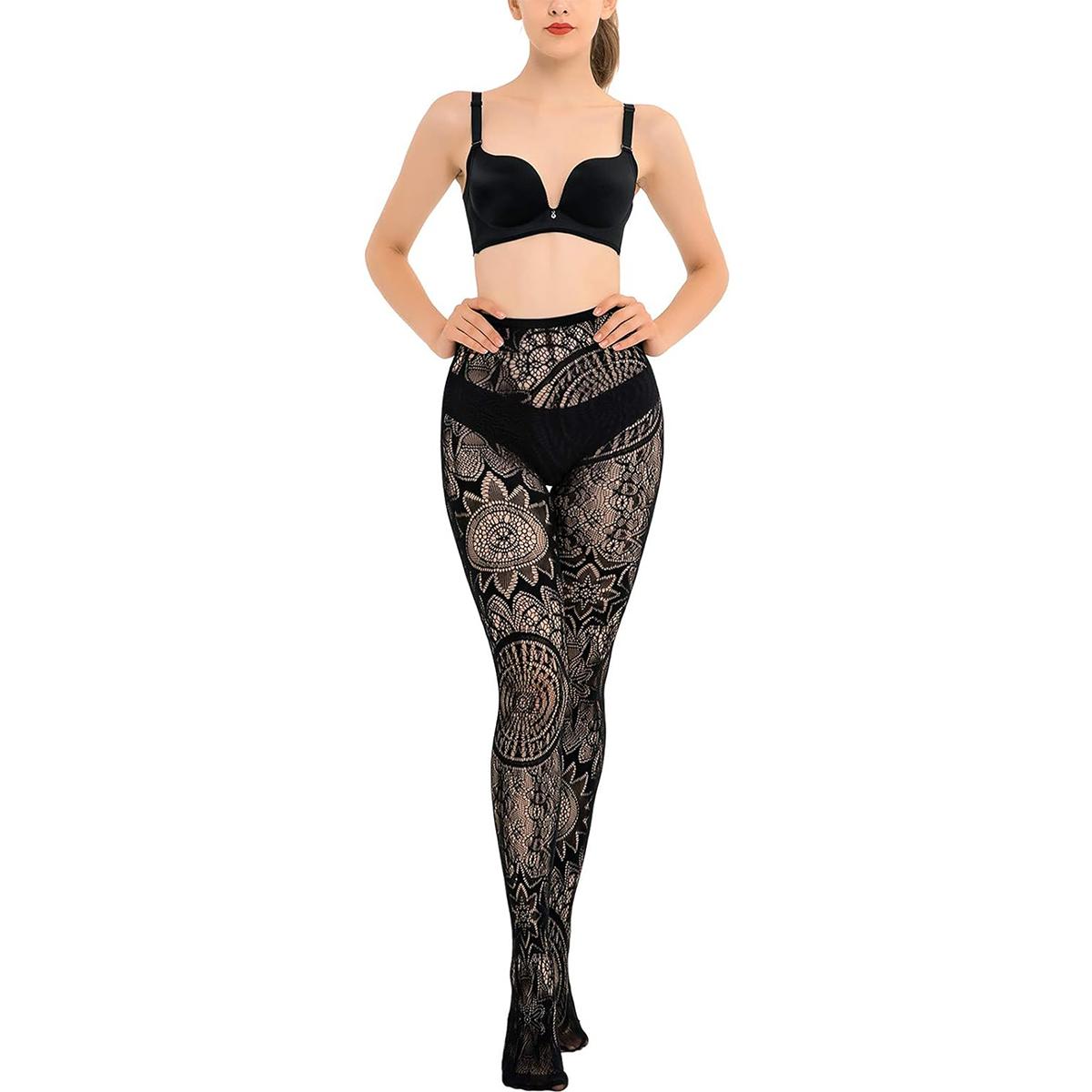 

New Fashion Girls Fishnet Stockings Sexy Tattoo Lace Stockings Jacquard Lace Hollow Pantyhose L