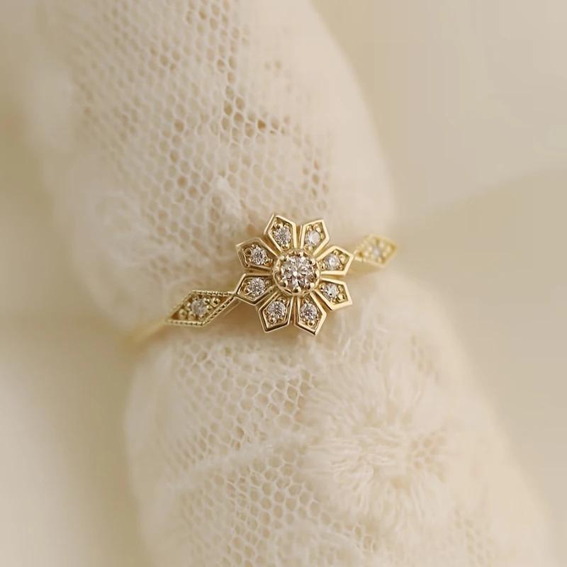 Gold Color/Silver Color Dainty Flower Ring for Women Exquisite Wedding Party Gentle Fancy CZ Charming Accessories Jewelry