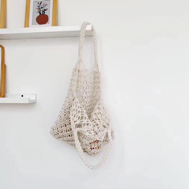 Woven Bag Mesh Rope Weaving Tie Buckle Reticulate Hollow Straw Bag No Lined Net Shoulder Bag