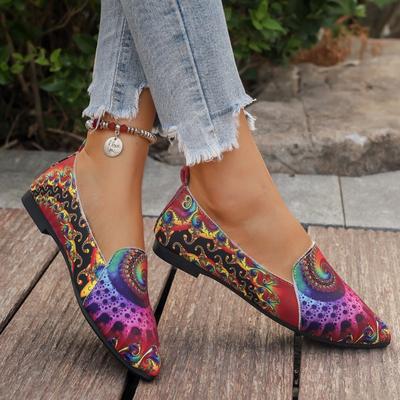 Damskie buty na wyprzedaży 2024 Buty płaskie damskie z nadrukiem vintage Casualowe modne buty dla leniwych Antypoślizgowe odporne na ścieranie damskie buty do pracy