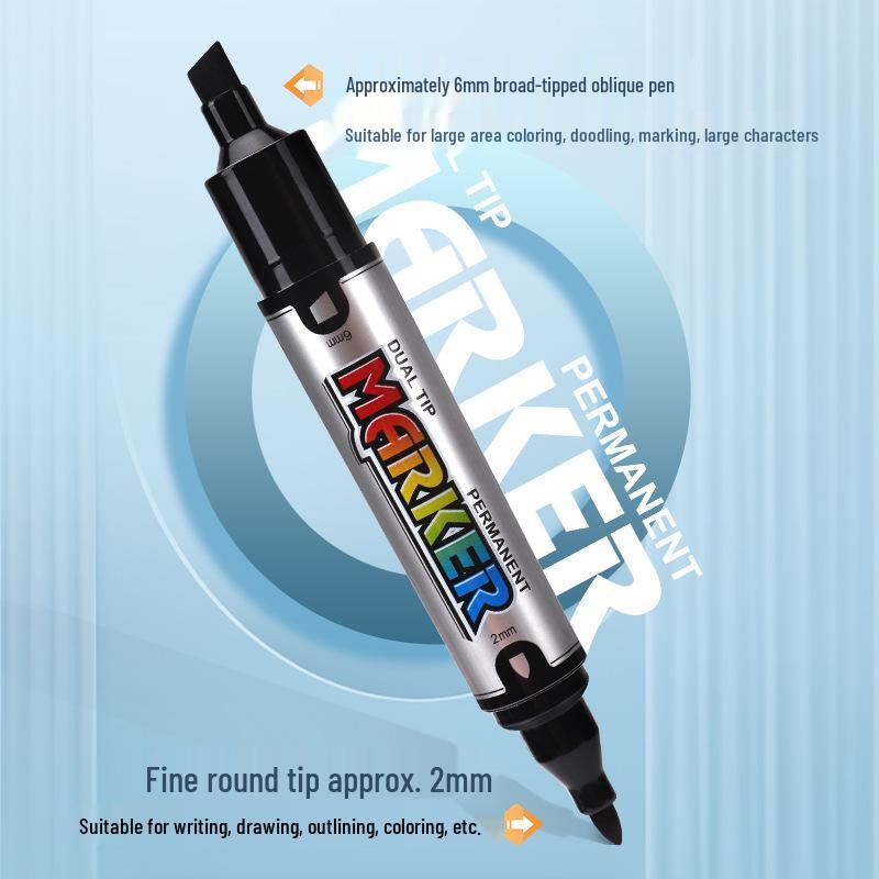 Bao Ke MP2959 Double-Ended Waterproof Permanent Marker, 12 Quick-Drying Oil-Based Refillable Colors