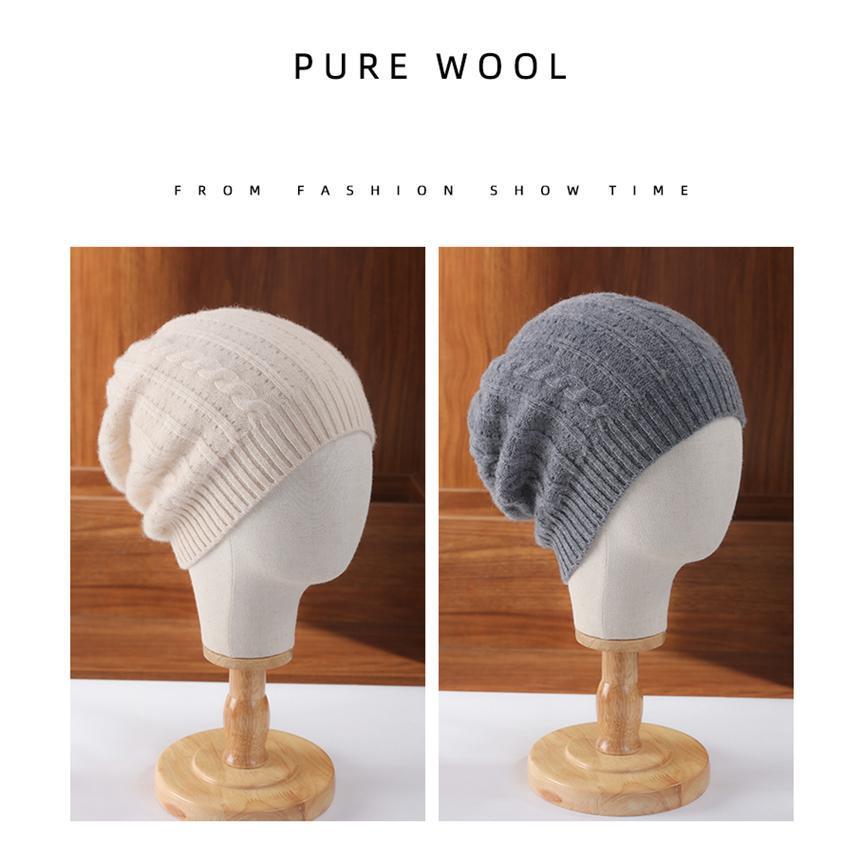 Chapeau en tricot 100% laine chaude unisexe pour l'automne et l'hiver - Casquette décontractée, anti-froid, polyvalente, ample pour l'extérieur