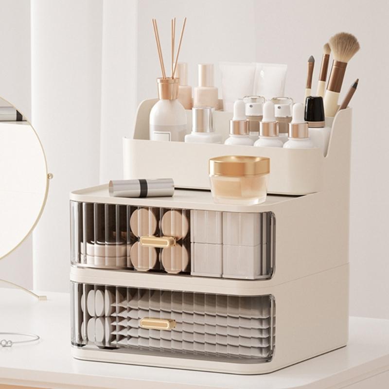 Multifunctional Desktop Cosmetics Organiser With Drawer Stacking Plastic Storage Trays For Beauty Tools School Supplies