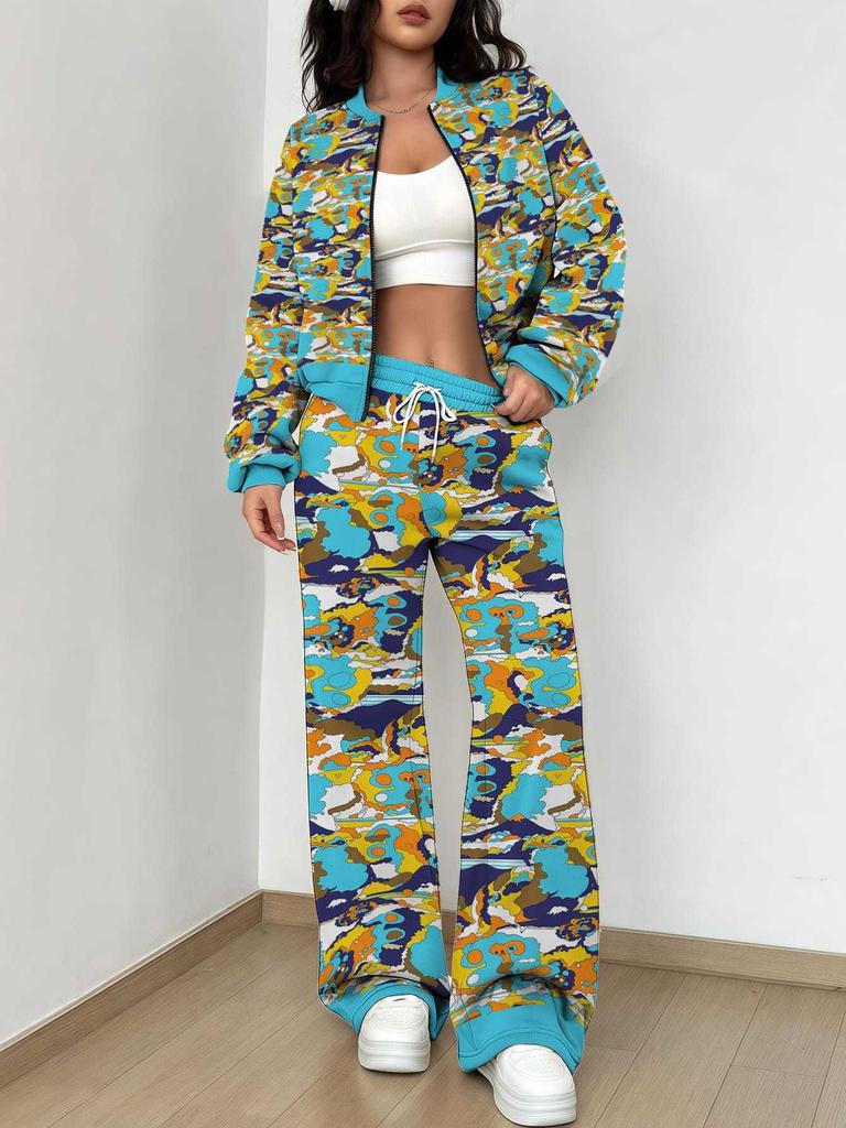 Retro Pattern Autumn and Winter New European and American Women's Clothing Rose Printing Suit Women