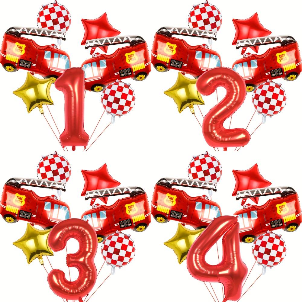 7pcs Fire Truck Red and Gold Five-Pointed Star Balloon Set 32inch Red Numbers 1~9 for Birthday Washing Fire Theme Decoration Toy