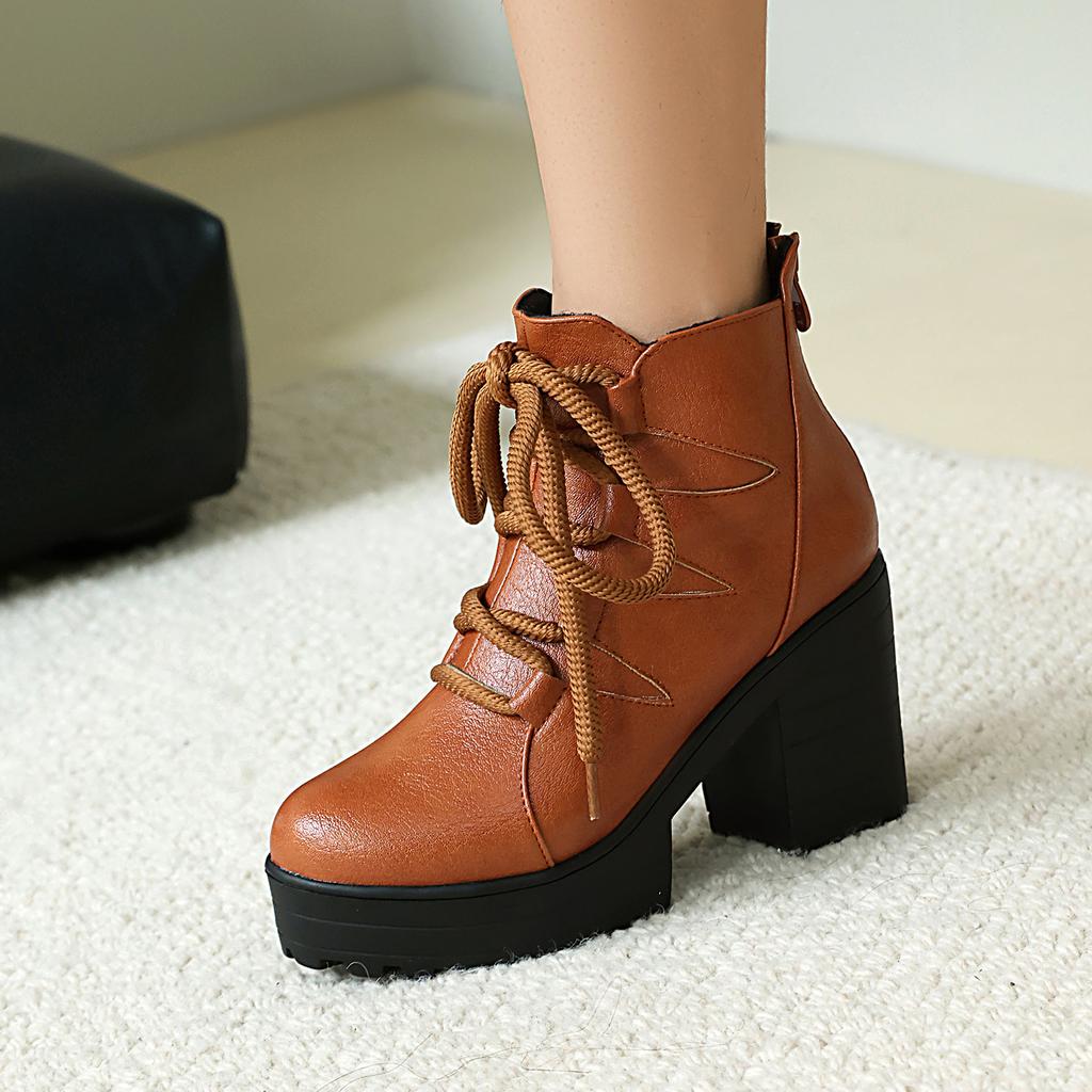 Kurze Stiefel und Stiefeletten Retro Dicke Seile Römische Stiefel Hoher Absatz Professionelle Stiefel 40-46 Große Größen Stiefel