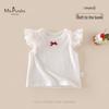 MS.PUALA Girls' Summer Flutter Sleeve Bow T-shirt