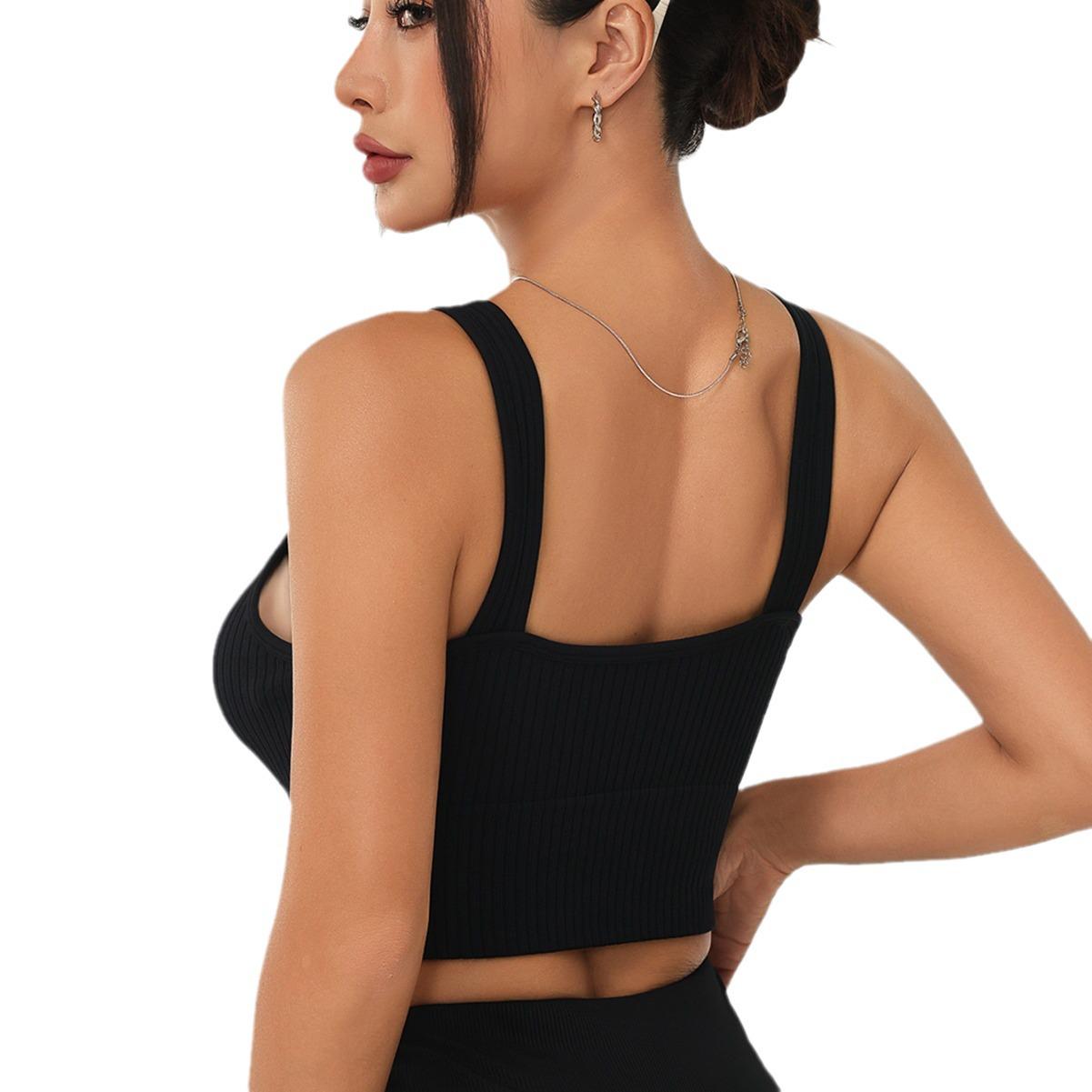 

Спортивный формирующий жилет в рубчик с V-образным вырезом и широкими бретелями Small чёрный