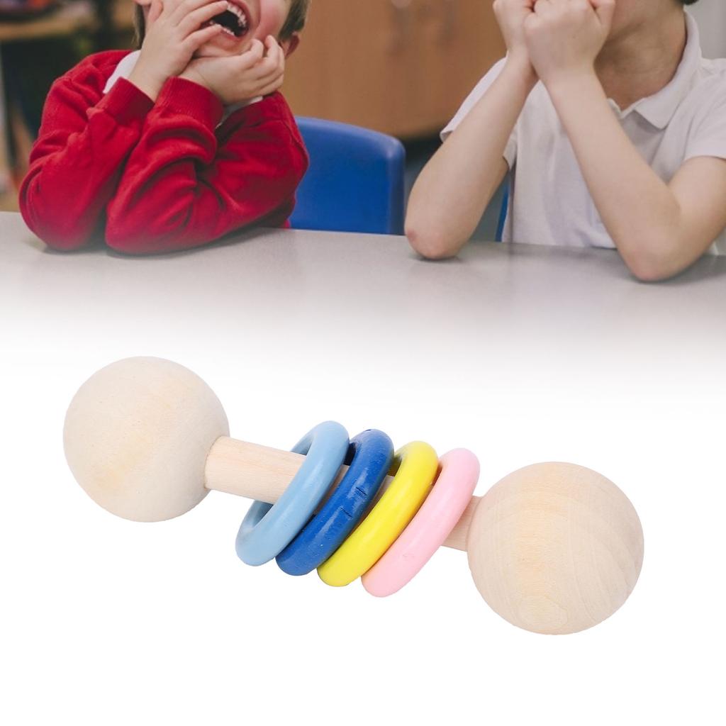 Wooden Rattle Colorful Rings Grasp Training Color Perception Baby Educational ToyFour Rings