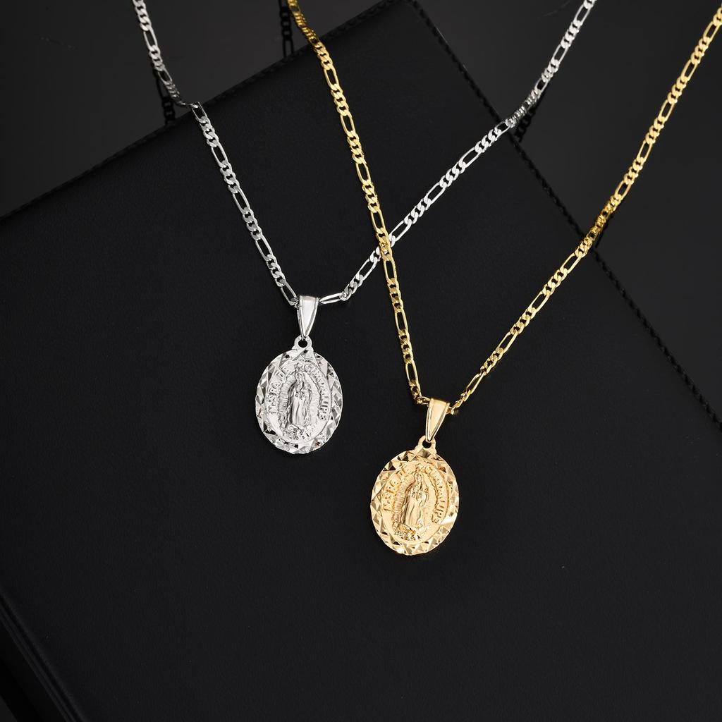Classic Virgin Mary Prayer Pendant Necklace for Men Women, Silver Gold Color Metal Necklace, Religious Amulet Jewelry Unisex