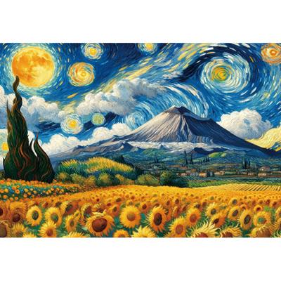 Rompecabezas de 1000 piezas de Van Gogh Campo de Girasoles Estrellado Paisaje Famoso, popular rompecabezas coreano