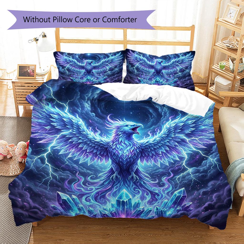 Phoenix Pattern Bedding Quilt Set Quilt Cover Pillowcase Home Decoration Birthday Gift (1 * Duvet Cover + 2 * Pillowcase, Without Core)