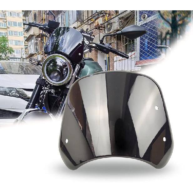 Universal Motorcycle Windshield Wind Deflector Windscreen Front Flyscreen with Mount for Motorbike 5 -7  LED Headlight