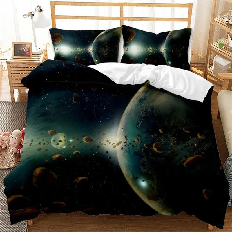 Galaxy Duvet Cover Planet Bedding Set Microfiber Outer Space Theme Starry Sky Comforter Cover Twin Full King For Girls Boys Teen