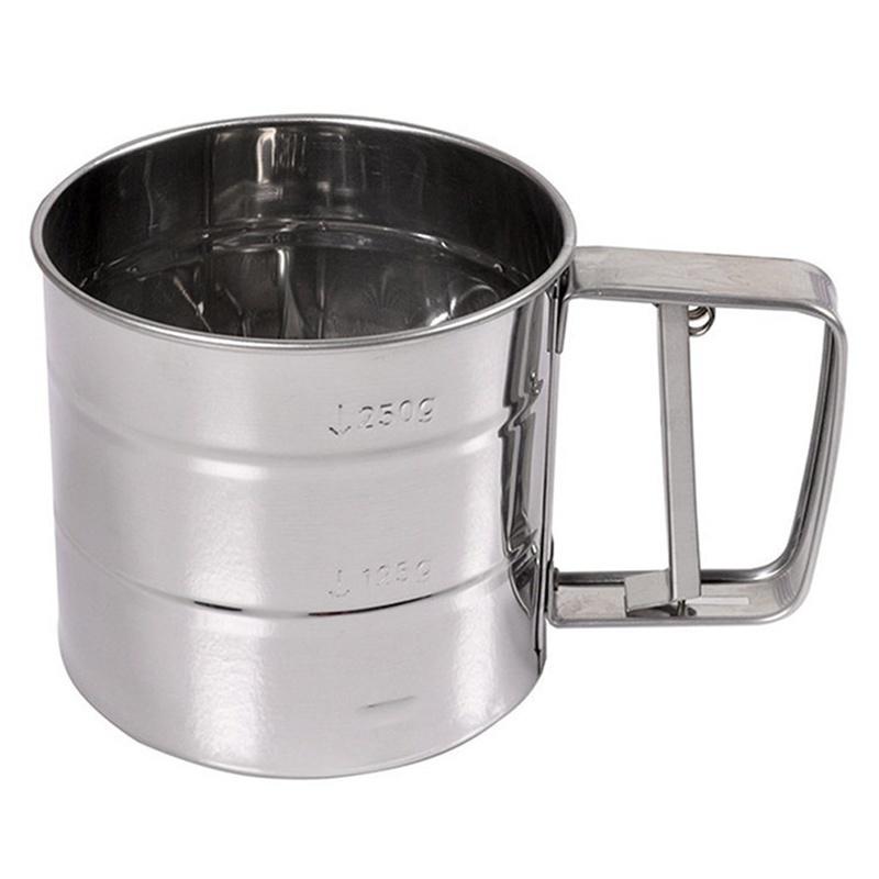 1 pcs Cup Shape Flour Sieve Stainless Steel Mesh Flour Sifter Mechanical Baking Icing Sugar Shaker S