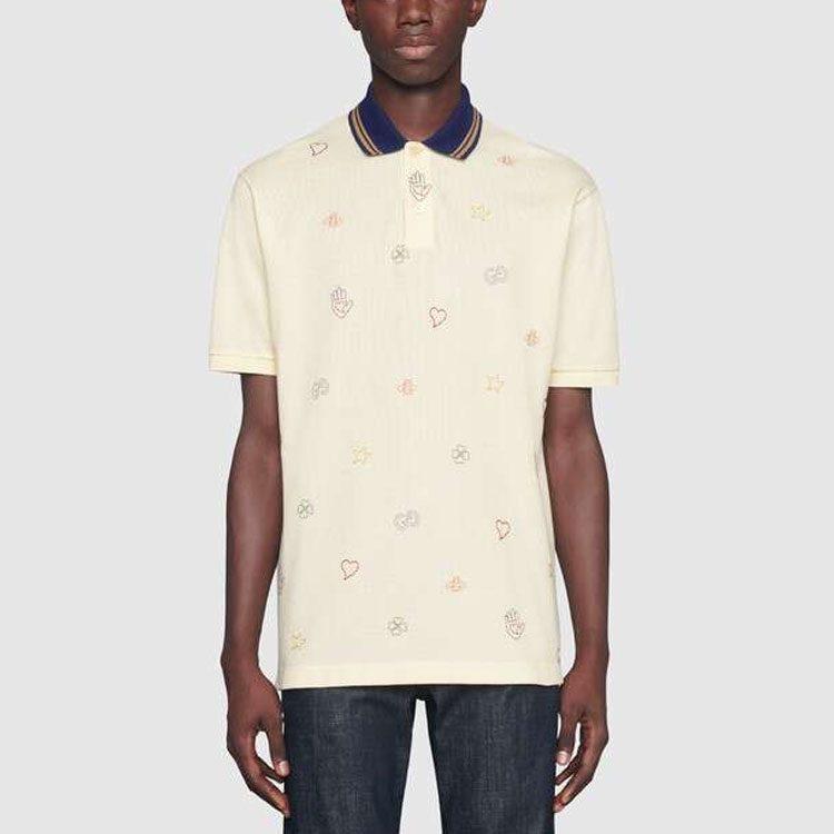 Gucci Polo Shirts Men's Ivory White Polo Collar Moderate 625320-XJCNY-9247
