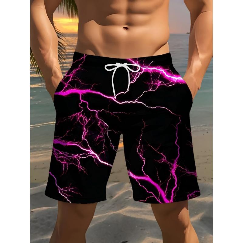 2026 Men's Summer Beach Shorts 3D Printed Lightning Pattern Casual Shorts Pants Swimming Trunks Hawaiian Vacation Mens Clothes